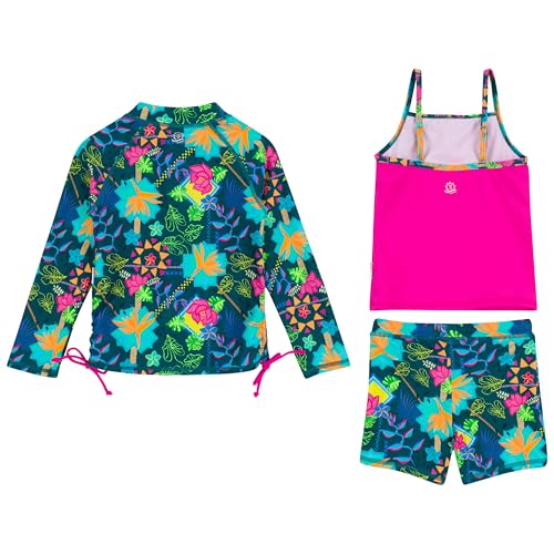Image of SwimZip Girls' 3 Pc Swim Set w /Long Sleeve Rash Guard, Tankini & Shorts UPF 50+