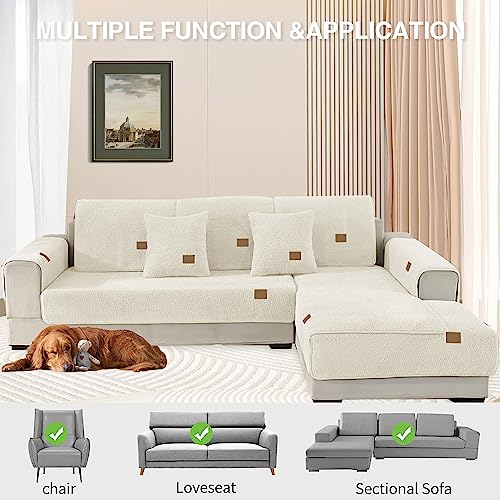 LINGKY Samt Sofabezug 1 2 3 4 Sitzer, L Form Sofaüberwurfe, Ecksofa Sofa überzug Pets Dog Couch überzug Anti-rutsch Sofaschutz, Ultra Weicher Sofaschoner (Beige,70x70cm/Quadrat)