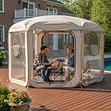 Porayhut Pop up Bubble Tent Screen House 10βX10βLarge Camping Sun Shelter,Weather and Cold Proof Pod with Detachable Sunshade Cloth,Waterproof Floor,2 Zipper Doors & 4 Mesh Breathable Windows