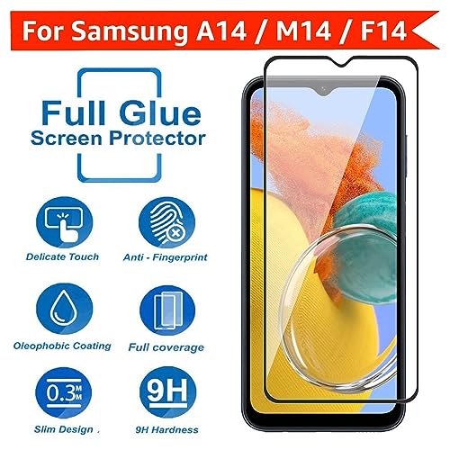 Image of SENBUN Tempered Glass Screen Protector Compatible for Samsung Galaxy M14, A14, F14 5G with Edge to Edge Coverage and Easy Installation Kit, Pack of 1, Black