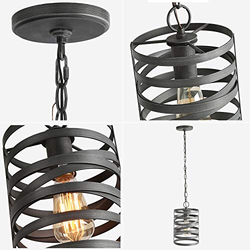 Lnc Pendant Lighting For Kitchen Island, Rustic Farmhouse Pendant Light For Dining Room With Dark Silver Painted Finish, W 7" X H 12" #TOP5