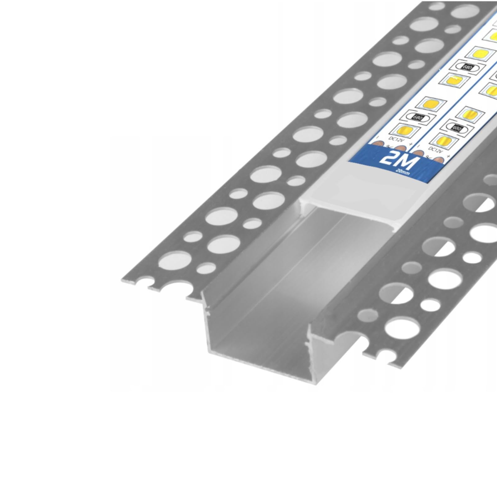 pureled LED Aluminium Profil T20 2 Meter Trockenbau Unterputz Leiste Rigips ED-Streifen (2m profil T20 + milchige Abdeckung)