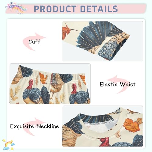 Pajama Sets Long Sleeve Autumn Leaves and Chickens Soft Comfy Sleepwear 2 Piece PJS 3-8T4