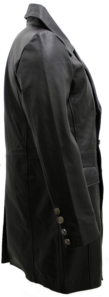 Infinity Leather Männer Langer schwarzer Deutscher Marineledermantel