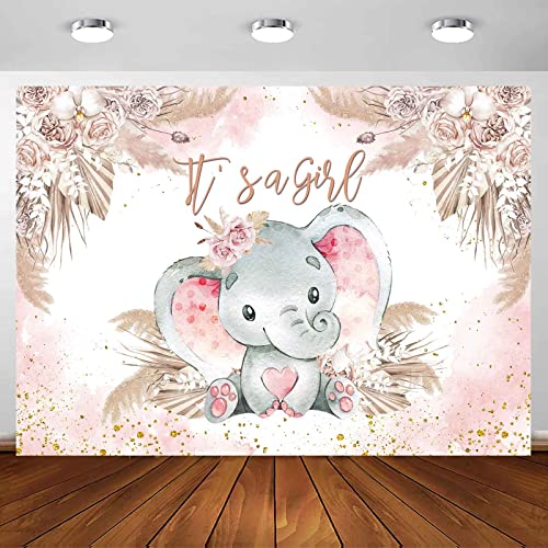 Fondo para Baby Shower Elefante Boho Rosado 7x5ft miniatura 1