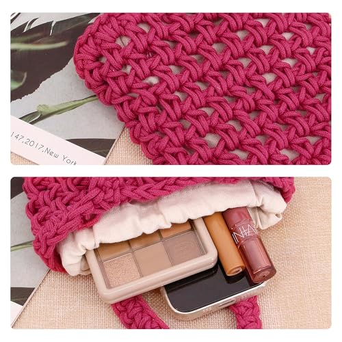 Image of Naimo Straw Beach Bag Woven Rattan Shoulder Bag Fishing Net Handbag Cotton Rope Tote Summer Crochet Hobo Bag
