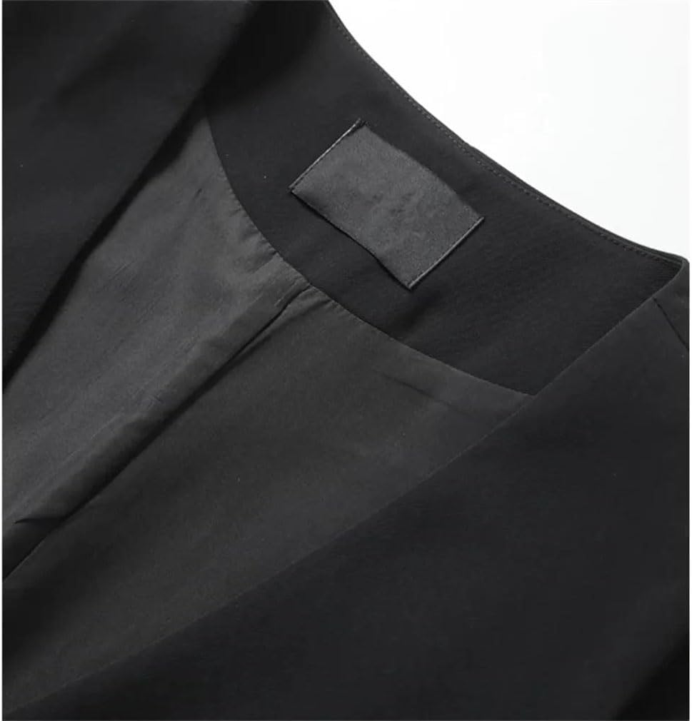 Women's Black Vest Single Button V Neck Sleeveless Office Cropped Length Daily Wear Suit Vests