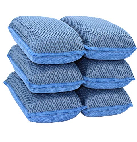 Miracle Microfiber Kitchen Sponge By Scrub-It (6 Pack) - Non-Scratch Heavy Duty Dishwashing Cleaning Sponges- Machine Washable - (Blue) #TOP7