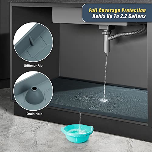 Johamoo Under Sink Mat Waterproof, 34" X 22" Silicone Kitchen Cabinet Liner, Bathroom Basin Cabinet Protector Drip Tray Gray #TOP4