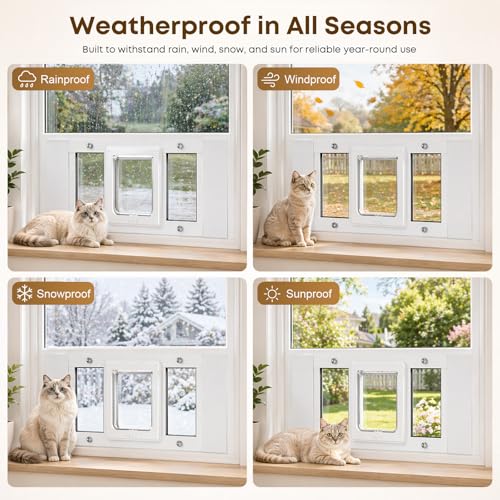 Cat Door for Window, Adjustable 31"-36", 4 Locking Modes + Extra Security Lock for Outside Safety, Window Pet Door with Magnetic Self-Closing, No-Drill Installation, Weatherproof Aluminum Frame Insert by AviaryAces - Used condition - Image 7
