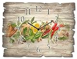 ARTLAND Wanddeko Wanduhr ohne Tickgeräusche aus Holz Quarz Uhr lautlos Rechteckig 40x30 cm Essen Lebensmittel Gewürze Kräuter Zitrone Chilli Vintage Rustikal U1RK
