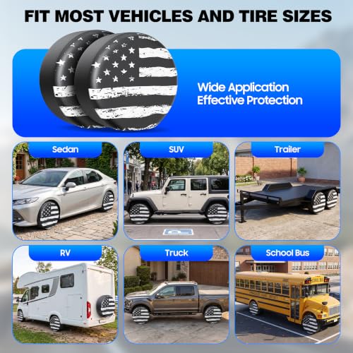 Image of Moonet PU Thickening Leather Tire Wheel Covers 4 Pack- Tough Tire Wheel Protector for Truck,SUV,Motorhome,Camper,Trailer,RV - Universal Fits Tire Diameters 24-26 inches,White Flag