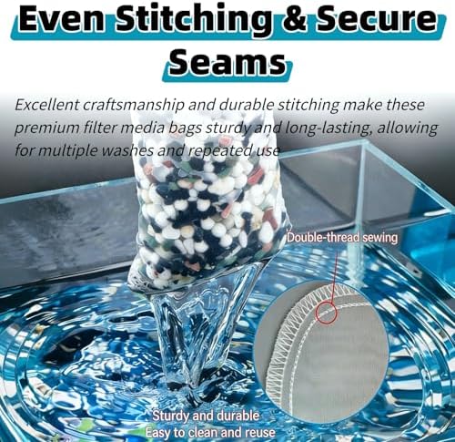 3Pcs 180 Micron Aquarium Filter Bags,Reusable Extra Fine Mesh Media Filter Bags with Drawstring,Applicable to Aquarium Filter impurities,Very Fine Resins Filter (7.5x3.6in) — view 2
