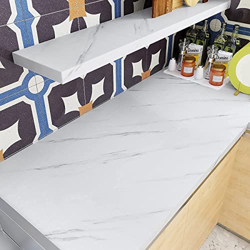 Image of NARVAL Marble Wllpaper Granite Waterproof Walpaper Self Adhesive Gloss Vinyl Film Decorative Self Adhesive Paper for Countertops Furniture Wallpaper Shelf Paper Marble Effect (White Marble Y2)