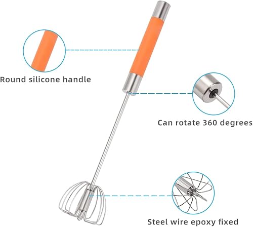 Miniatura 3 de Batidor semiautomático de acero inoxidable, batidor de huevo de mano de 12 pulgadas, mini espumador, batidor de huevos, batidora de mano, mezclador