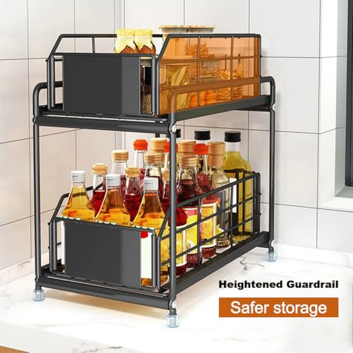 Organizador Bajo Lavabo Grande de 2 Niveles en Acero Negro Ajustable para Cocina, Baño, Despensa y Clóset miniatura 3