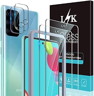 [2+2 Pack] LϟK Screen Protector for Samsung Galaxy A52 5G/A52s 5G with 2 Pack Tempered Glass and 2 Pack Camera Lens Protector - HD Clear 9H Hardness Bubble Free Easy Installation Protective Film