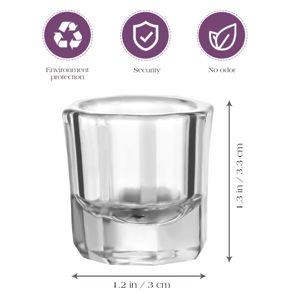 Frcolor 2Pcs Manicure Crystal Glass Cups Liquid Holder Manicure Bowls for Nail Salon Nail Art Mixing Tool 1.29X1.29X1.29In