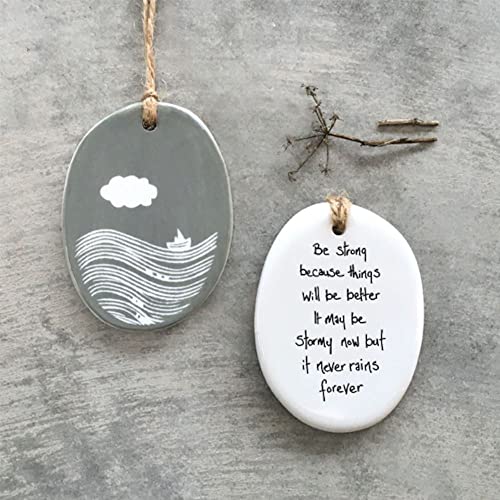 East of India Porcelain Oval Hanger 'Be strong', Hanging Porcelain Gift, Home Decoration, Friendship Gift, Thinking of You Keepsake
