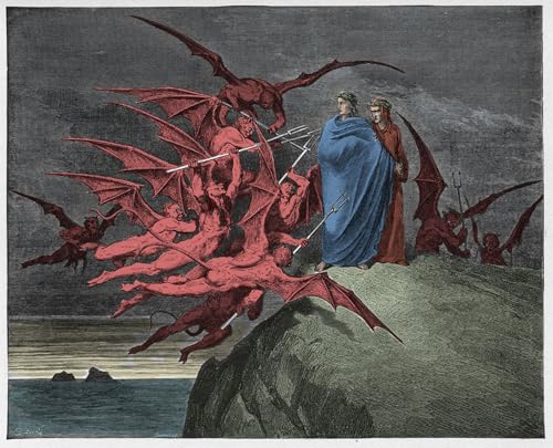 Cuadro pintura Los demonios amenazan a Virgilio decoración hogar mural Gustave Doré 60x90
