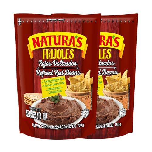 Image of NATURA'S Refried Red Beans, Ready-to-Eat Vegetarian Refried Beans, Frijoles Rojos 26.45 oz Pouch (Pack of 2)