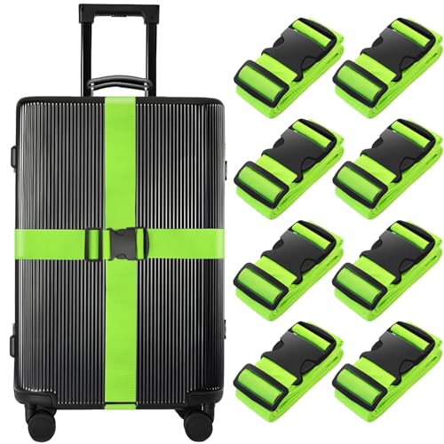Image of BILIONE 8 Pcs Luggage Straps, 79 inch Long Belts Keep Suitcase Secure While Traveling, TSA Approved Add a Bag Premium Accessory for Travel Bag Closure (8 Pcs Green)