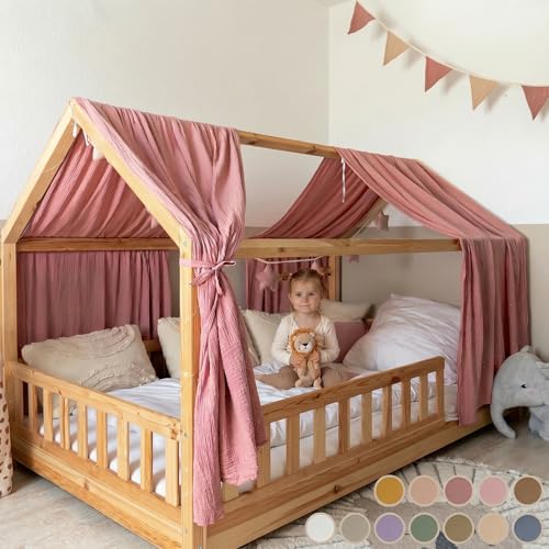 lilimaus Hausbett Himmel [in 12 Farben] Betthimmel Hausbett aus 100% Baumwolle Musselin - Stoffhimmel für Hausbett Deko Mädchen & Jungen - Himmel für Hausbett Kinder - Bett Vorhang Kinderbett