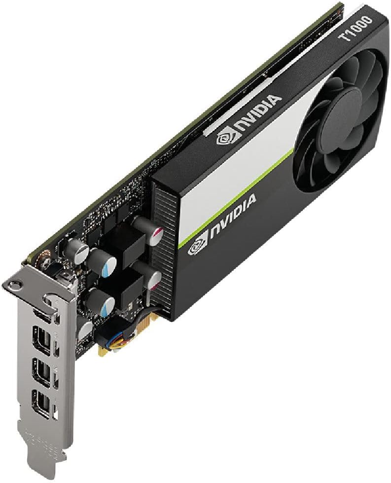 PNY NVIDIA T1000 8 GB Professional Graphic Card 8GB GDDR6 PCI Express 3.0 x16, Single Slot, 4X Mini-DisplayPort, 8K Support, Ultra-Quiet Active Fan (VCNT1000-8GB-PB)