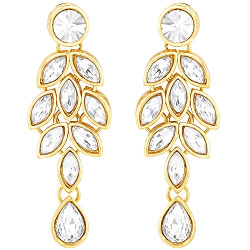 Image of Peora Gold Plated Bridal Crystal Pearl Choker Necklace with Drop Earrings Traditional Jewellery Set for Women