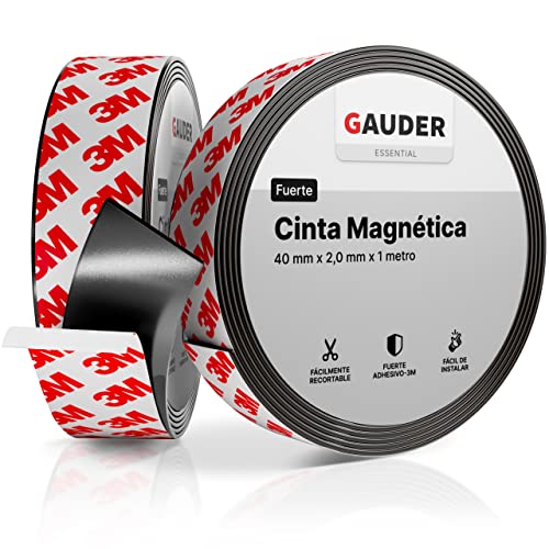 GAUDER Cinta Magnética Autoadhesiva Fuerte (40 mm x 1 m) | Tiras Magnéticas con Respaldo Adhesivo | Cinta Magnética Cover