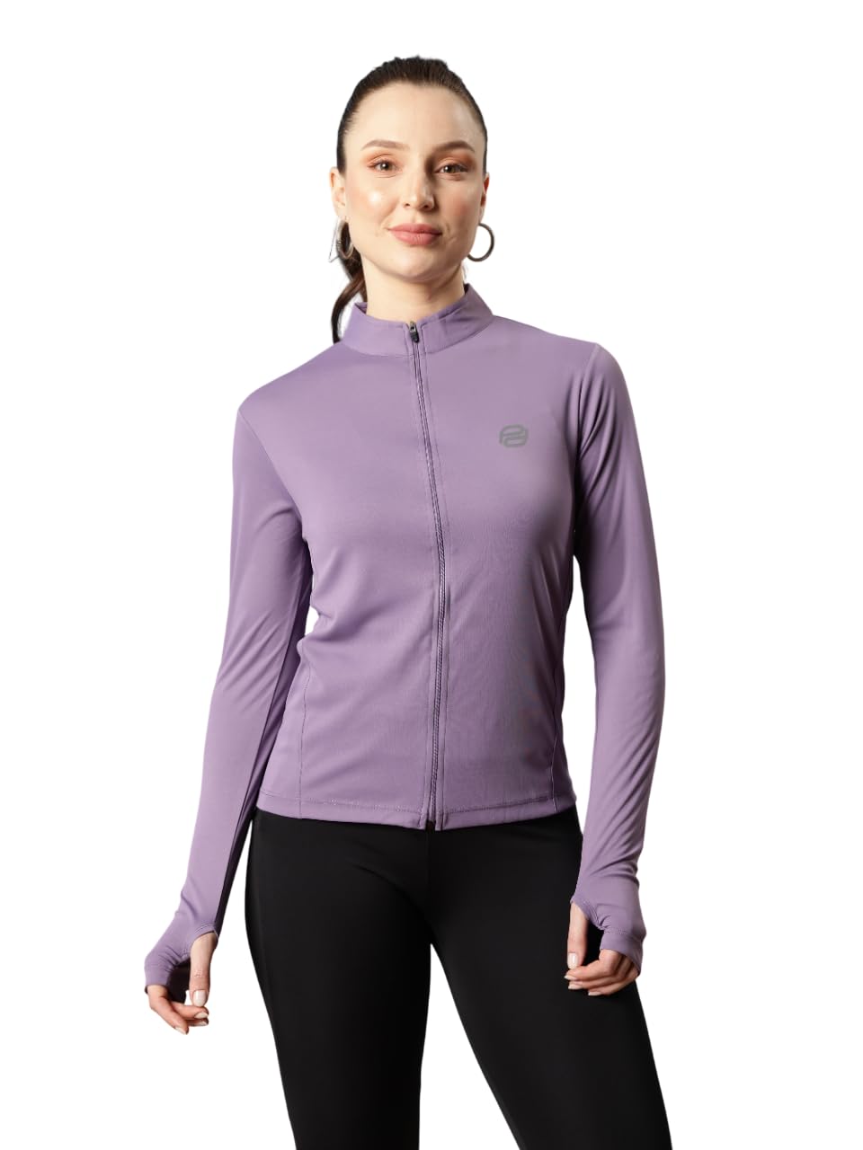 Women's Slim Fit Quick Dry Jacket | Thumb Hole Open Sleeve With zipper | Perfect for Gym, Running and Yoga|Lavender|M