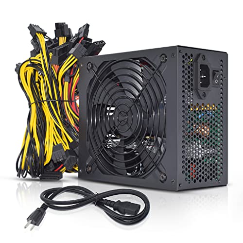 1600W Mining Power Supply,110V-220V PC PSU Mining Rigs Power Supply Support 6 GPU Card for BTC ETH ETC ZEC ZCASH DGB XMR Miner with Cooling Fan