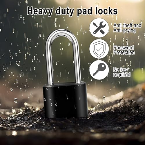 Image of 1pcs Combination Lock, 4-Digit Heavy Duty Combo Lock, Combination Padlock Outdoor Waterproof Gate Locks for Outdoor Fence, Locker, Sheds, Gym, Gate Hasps (1pcs-Long-Black)