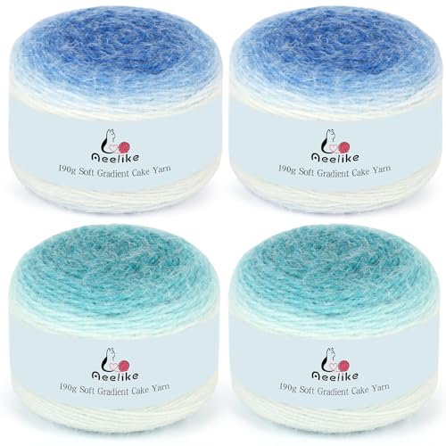 Image of Aeelike Ombre Yarn for Crocheting, 4 PCS Colorful Gradient Yarn #4 Medium, Each 190g(6.7 oz) 400m(437.5 Yards) 71% Acrylic 29% Nynon, Soft Cake Crochet Yarns for Blanket, Scraves, Sweaters, Color P