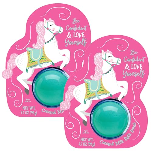 Cait + Co Relaxing Bath Bomb Giftable, 3.5 Ounce Coconut Milk Recipe, Amber and Moss Scent, Horse - Pack of 2