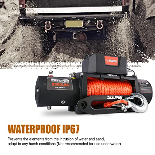 ZESUPER 9500 lbs Electric Winch Kit Waterproof IP67 Electric Winch with Hawse Fairlead, with Both Wireless Handheld Remote and Corded Control Recovery (9500-Rope) - Image 3