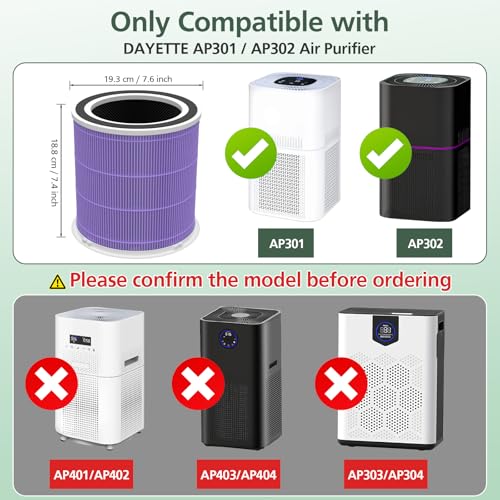 Image of AP301 AP302 HEPA filter Replacement, ONLY for Dayette AP301 AP302 Air Purifier, HEPA and More Carbon Particles, Pets Odors filter