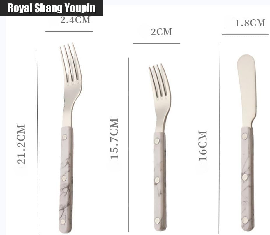 ABS Rivet Handle Marble Pattern Kitchen Stainless Steel Silverware Tableware Flatware Cutlery Knives Forks Spoons Set Butter Knife Dessert Spoon Fork (Green,24 pieces)