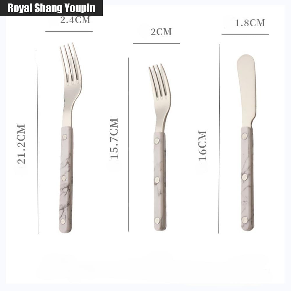 Manico Con Rivetto in ABS Manico Con Motivo in Marmo Cucina Acciaio Inossidabile Posate Stoviglie Posate Coltelli Forchette Cucchiai Set, Coltello Da Burro Cucchiaio (Verde,12 pezzi)