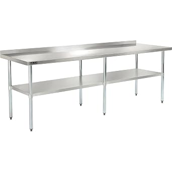Nexel WB9630BSS Stainless Steel Worktable with Backsplash, 96"W x 30"D x 35"H | Galvanized Legs & Undershelf, Assembly Required, For Foodservice & Medical Facilities