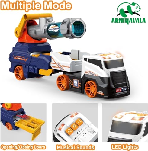Image of Truck Toys for Kids, 28 inch Large Car Toys Include 2 Racing Cars+4 Ball, with Light & Sounds, Eejection&Shooting Transport Cars Toy, Gifts for Boys Girls 3 4 5 6 7 8 Year Old