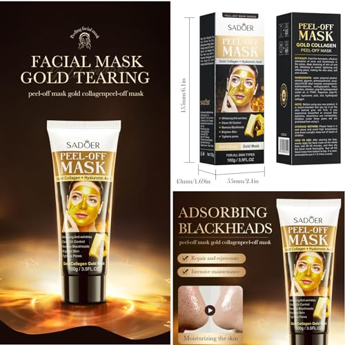 WEERSHUN Gold Peel-Off Mask, Peel Off Face Mask, Golden Exfoliating Mask, Gold Foil Peel Off Face Mask (2PCS)