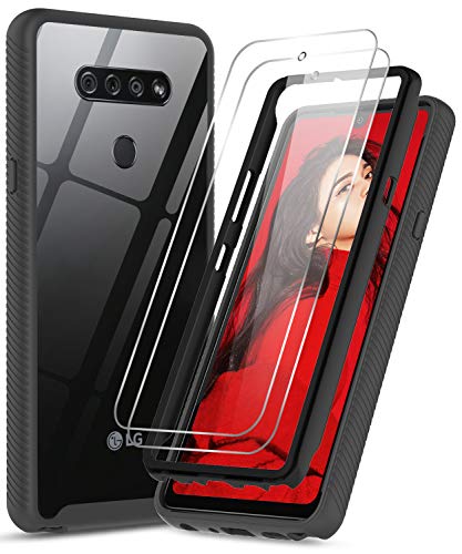 LG K51 Case, LG K51 Phone Case, LG Reflect Phone Case with Tempered Glass Screen Protector [2 Pack], LeYi Full-Body Shockproof Rugged Hybrid Bumper Clear Protective Phone Cases for LG K51/ Q51, Black