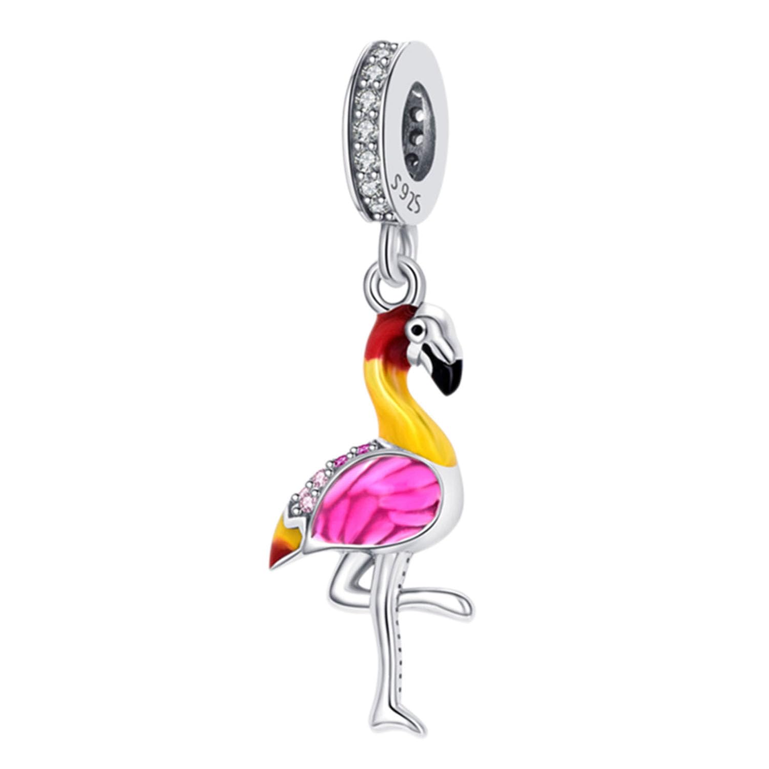 JYRRONG925 Sterling Silver Flamingo Charm Animal Birthday Charm for Pandora Bracelet