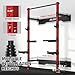 JELENS Folding Squat Rack, Wall Mounted Power Rack for Home Gym, Space Saving Multi-Functional Power Cage with Attachments (Red, 260LB Colored Weights Package)