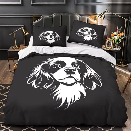 Housse de Couette Chien 3D 220x240 cm en Microfibre avec 2 Taies d'Oreiller