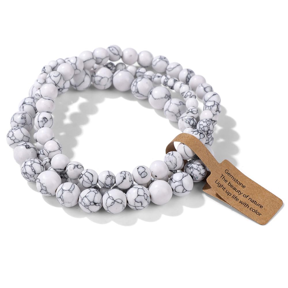 ILNCQLPM Beaded Bracelets For Men,Natural Gemstone 3-Piece Set Crystal Bracelets， Fashion Reiki Yoga Set Bracelets ，Energy Gemstone Bracelets Jewellery For Men Women White Turquoise