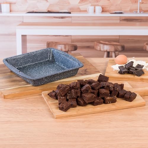 Russell Hobbs COMBO-5444 Square Baking Pan Roaster Tray Set of 2, Non-Stick, Carbon Steel Oven Tins, BPA/PFOA Free, For Brownies, Batch Cooking, Roasting, Nightfall Stone Collection, Blue Marble, 26cm - Image 5