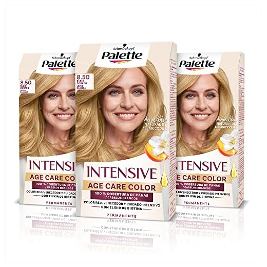 Schwarzkopf Palette Intensive Age Care – Tinte permanente 8.50 Rubio Dorado – Pack de 3- Color rejuvenecedor con elixir de biotina