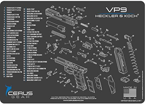 Heckler & Koch Vp9 5 Pc Edog Cerus Gear Schematic (Exploded View) Heavy Duty Pistol Cleaning 12X17 Padded Gun-Work Surface Protector Mats Solvent & Oil Resistant & 3 Pc Cleaning Essentials & Clenzoil #TOP1